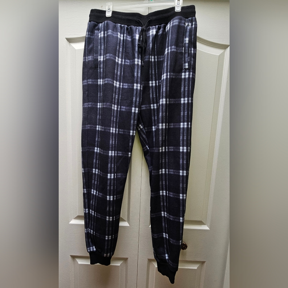 Fashion Nova Men’s Blue Plaid Jogger Pants Size M | Drawstring Waist | Pre-Owned